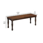 Banc de salle à manger bicolore de 122 cm (48 pouces), pieds tournés, finition bois brun riche