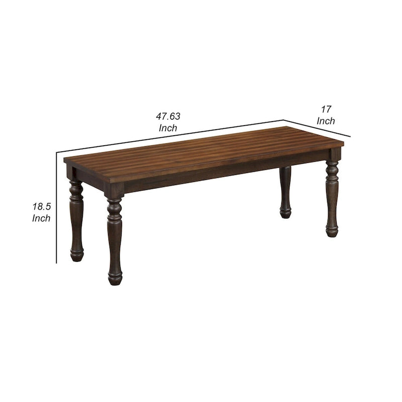 Banc de salle à manger bicolore de 122 cm (48 pouces), pieds tournés, finition bois brun riche
