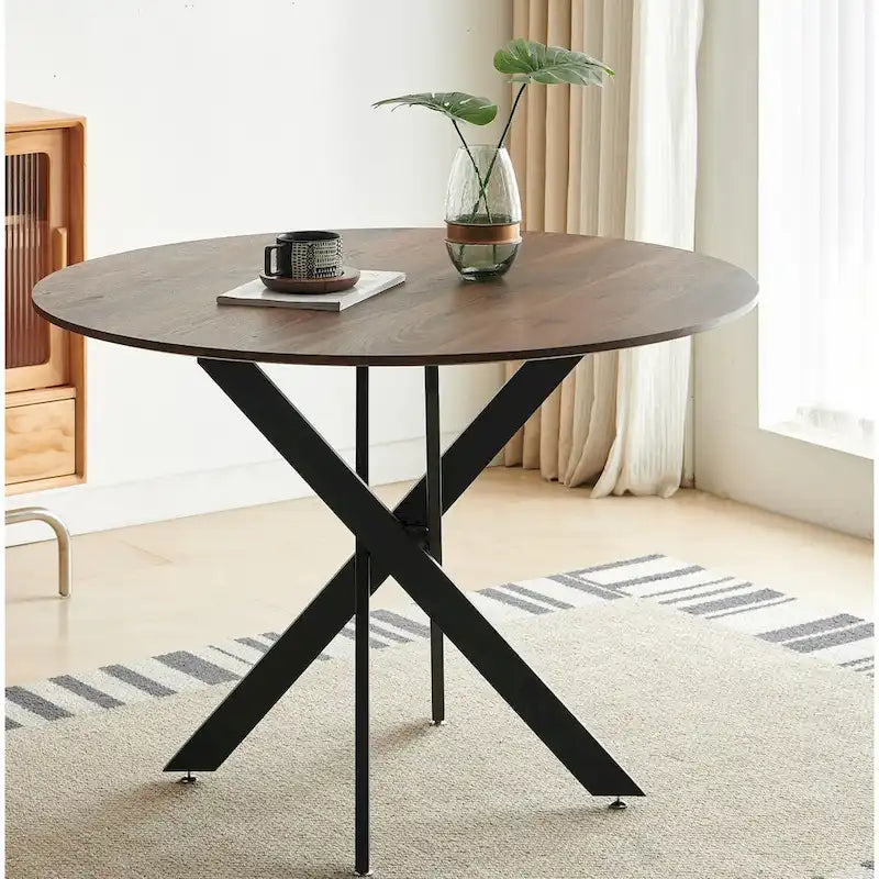 Table de salle à manger de style mid-century avec plateau rond et pied central