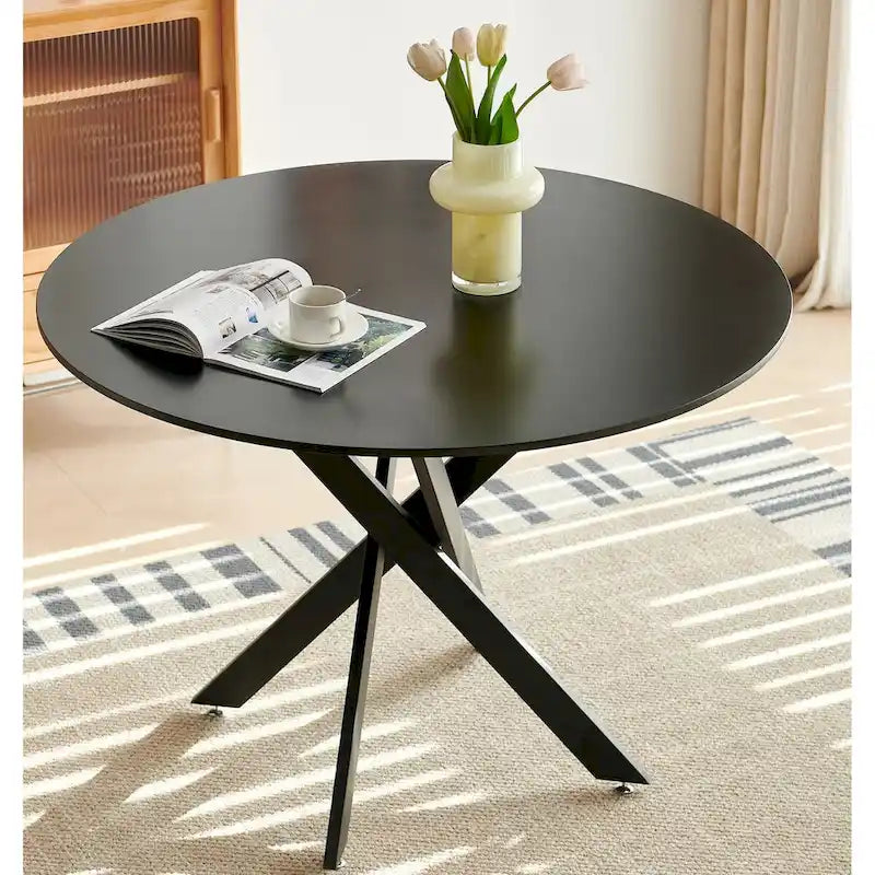 Table de salle à manger de style mid-century avec plateau rond et pied central