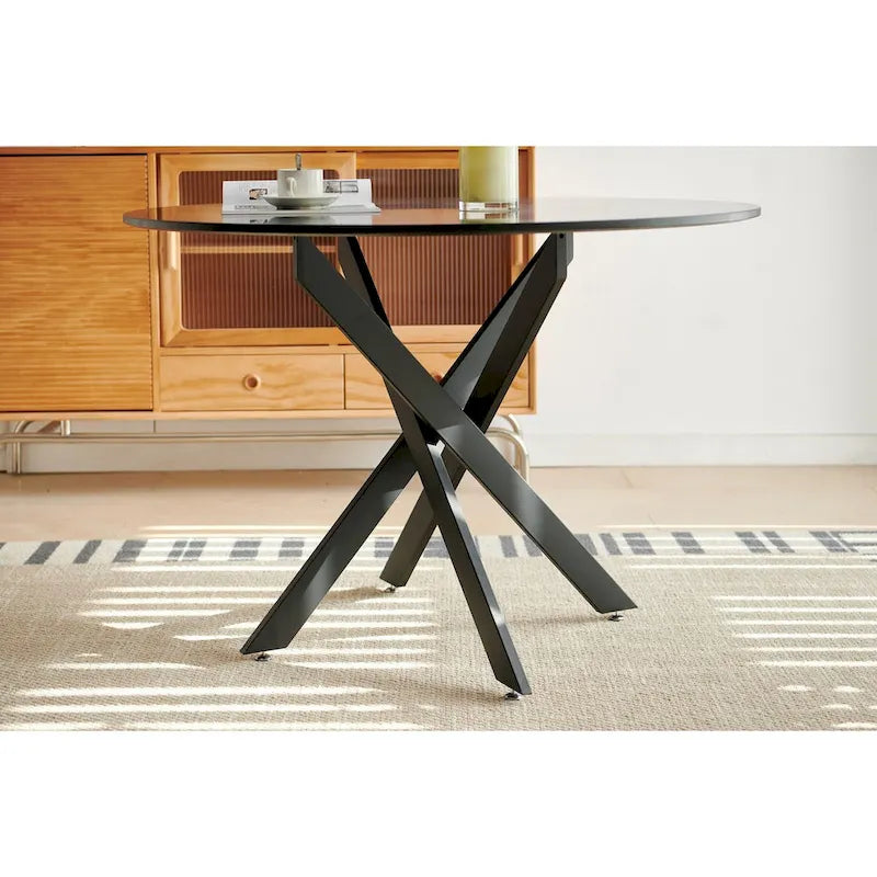 Table de salle à manger de style mid-century avec plateau rond et pied central