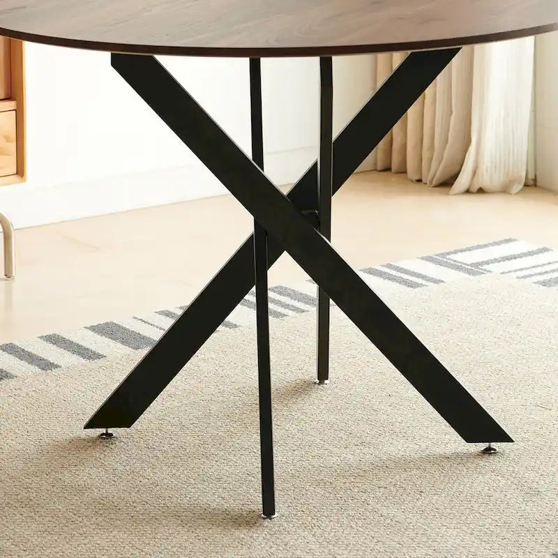 Table de salle à manger de style mid-century avec plateau rond et pied central