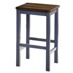 Ensemble table haute 5 pièces, 4 tabourets, chêne antique, bois bleu