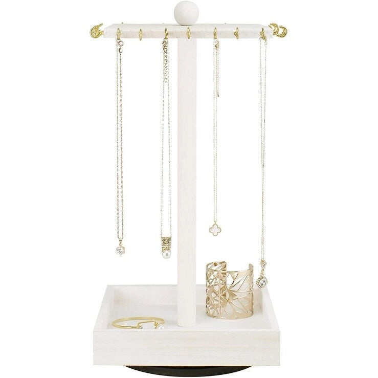 Organisateur de bijoux rotatif en bois - S