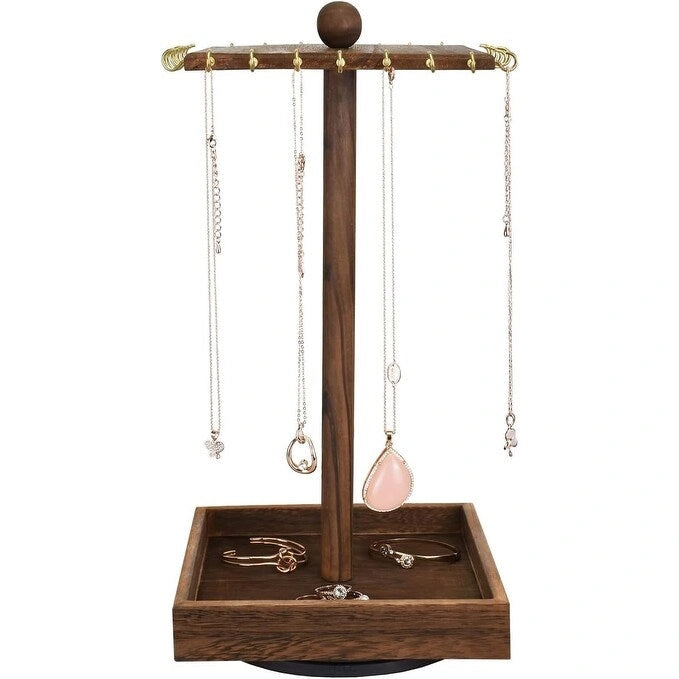 Organisateur de bijoux rotatif en bois - S