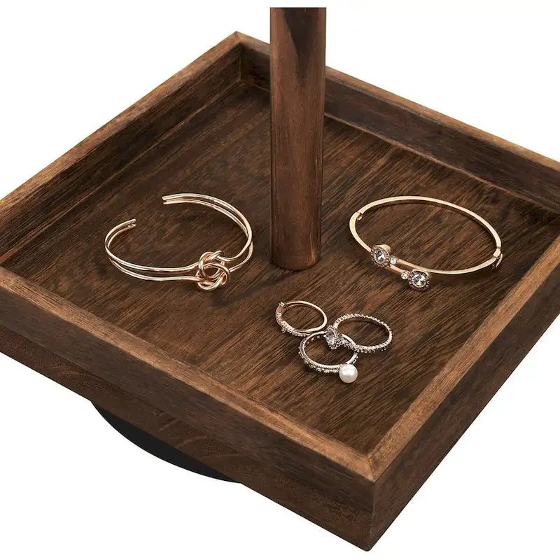 Organisateur de bijoux rotatif en bois - S