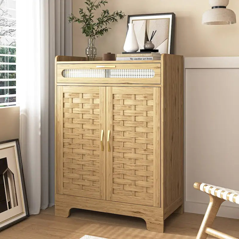 Meuble moderne avec tiroir et étagère réglable, style porte de grange, idéal pour la cuisine, la salle à manger, la salle de bain ou l'entrée.