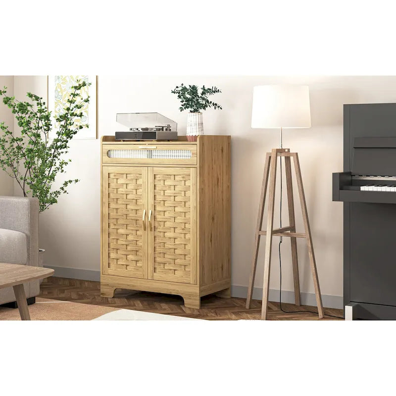Meuble moderne avec tiroir et étagère réglable, style porte de grange, idéal pour la cuisine, la salle à manger, la salle de bain ou l'entrée.