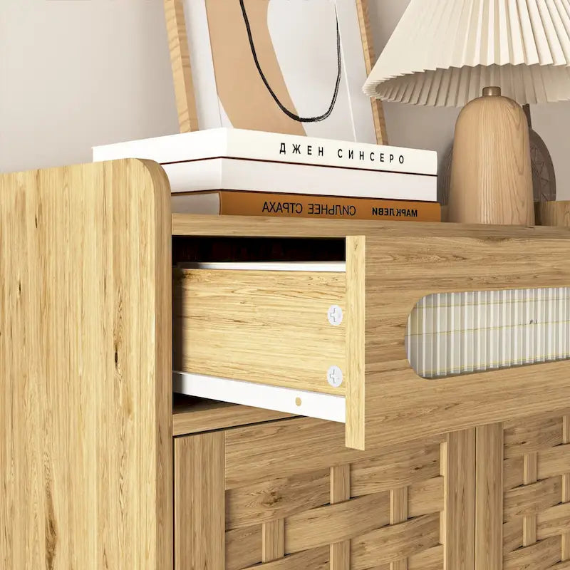 Meuble moderne avec tiroir et étagère réglable, style porte de grange, idéal pour la cuisine, la salle à manger, la salle de bain ou l'entrée.