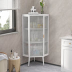 Meuble d'angle au sol, 3 niveaux avec portes en verre trempé et étagères de rangement