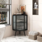 Meuble d'angle au sol, 3 niveaux avec portes en verre trempé et étagères de rangement