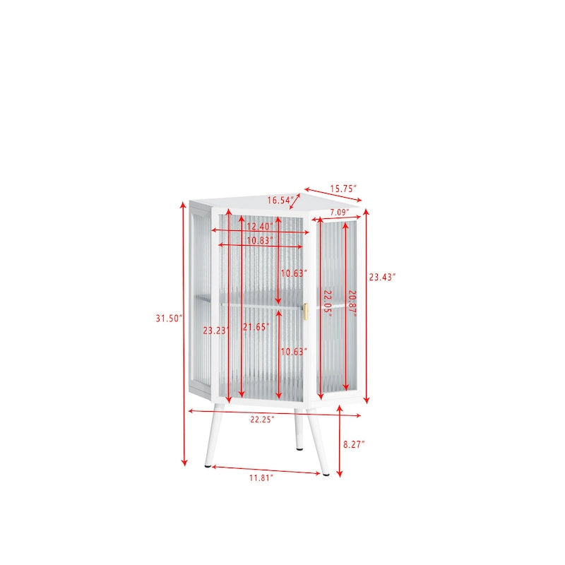 Meuble d'angle au sol, 3 niveaux avec portes en verre trempé et étagères de rangement