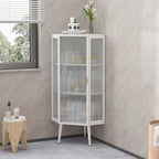 Meuble d'angle au sol, 3 niveaux avec portes en verre trempé et étagères de rangement