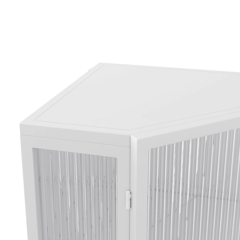 Meuble d'angle au sol, 3 niveaux avec portes en verre trempé et étagères de rangement