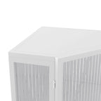 Meuble d'angle au sol, 3 niveaux avec portes en verre trempé et étagères de rangement