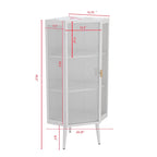 Meuble d'angle au sol, 3 niveaux avec portes en verre trempé et étagères de rangement