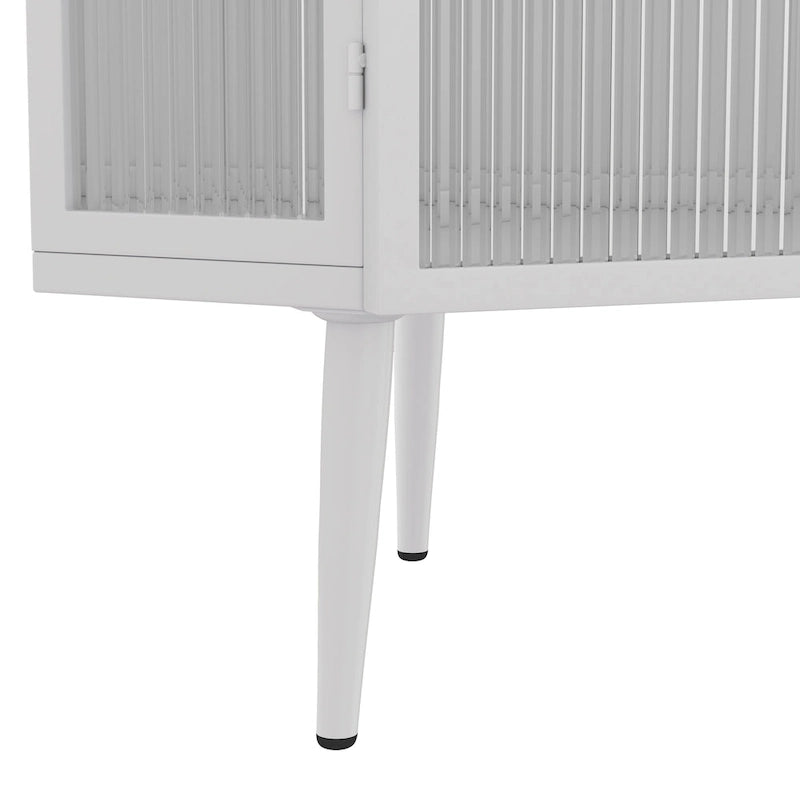 Meuble d'angle au sol, 3 niveaux avec portes en verre trempé et étagères de rangement