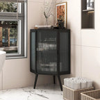 Meuble d'angle au sol, 3 niveaux avec portes en verre trempé et étagères de rangement