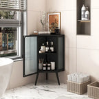 Meuble d'angle au sol, 3 niveaux avec portes en verre trempé et étagères de rangement