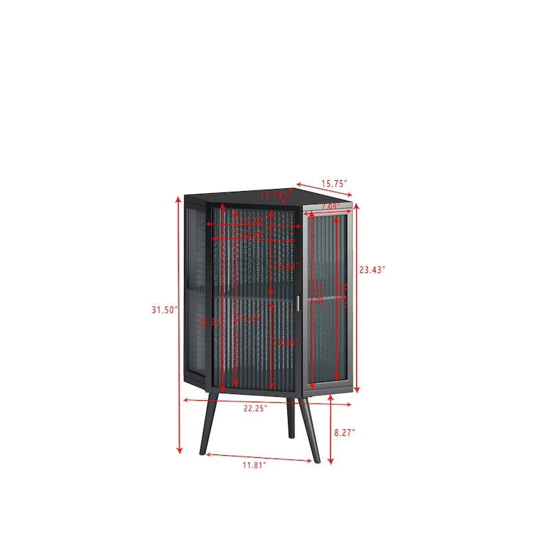 Meuble d'angle au sol, 3 niveaux avec portes en verre trempé et étagères de rangement