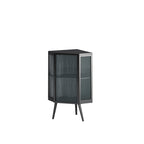 Meuble d'angle au sol, 3 niveaux avec portes en verre trempé et étagères de rangement