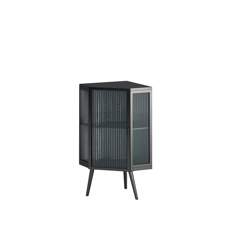 Meuble d'angle au sol, 3 niveaux avec portes en verre trempé et étagères de rangement