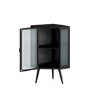 Meuble d'angle au sol, 3 niveaux avec portes en verre trempé et étagères de rangement