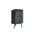 Meuble d'angle au sol, 3 niveaux avec portes en verre trempé et étagères de rangement