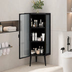 Meuble d'angle au sol, 3 niveaux avec portes en verre trempé et étagères de rangement