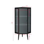 Meuble d'angle au sol, 3 niveaux avec portes en verre trempé et étagères de rangement