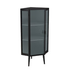 Meuble d'angle au sol, 3 niveaux avec portes en verre trempé et étagères de rangement