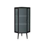 Meuble d'angle au sol, 3 niveaux avec portes en verre trempé et étagères de rangement