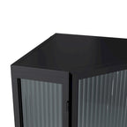 Meuble d'angle au sol, 3 niveaux avec portes en verre trempé et étagères de rangement