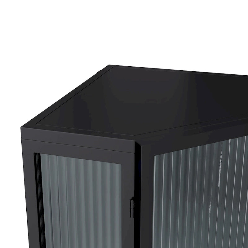Meuble d'angle au sol, 3 niveaux avec portes en verre trempé et étagères de rangement