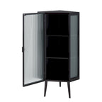 Meuble d'angle au sol, 3 niveaux avec portes en verre trempé et étagères de rangement