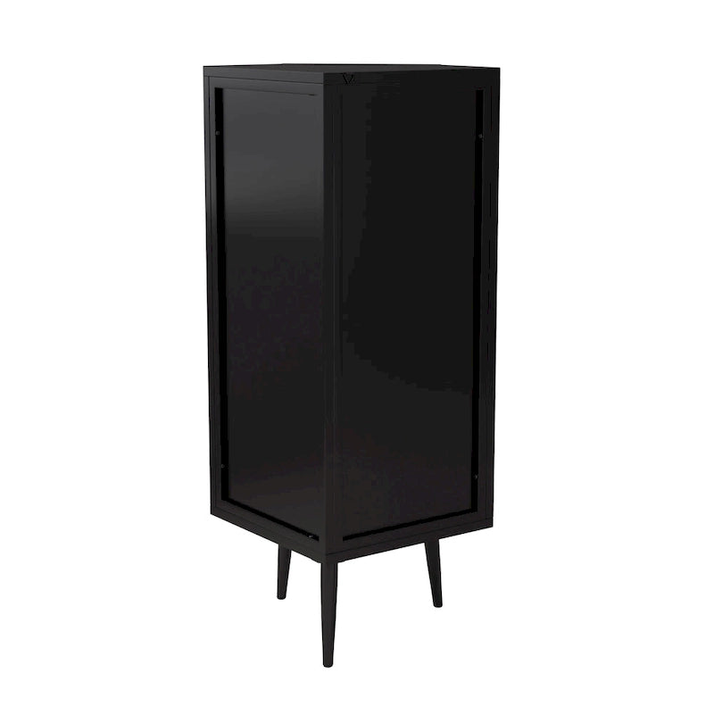 Meuble d'angle au sol, 3 niveaux avec portes en verre trempé et étagères de rangement