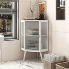 Meuble d'angle au sol, 3 niveaux avec portes en verre trempé et étagères de rangement