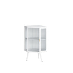 Meuble d'angle au sol, 3 niveaux avec portes en verre trempé et étagères de rangement