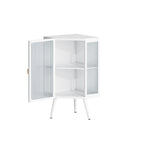 Meuble d'angle au sol, 3 niveaux avec portes en verre trempé et étagères de rangement