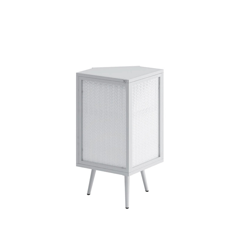 Meuble d'angle au sol, 3 niveaux avec portes en verre trempé et étagères de rangement