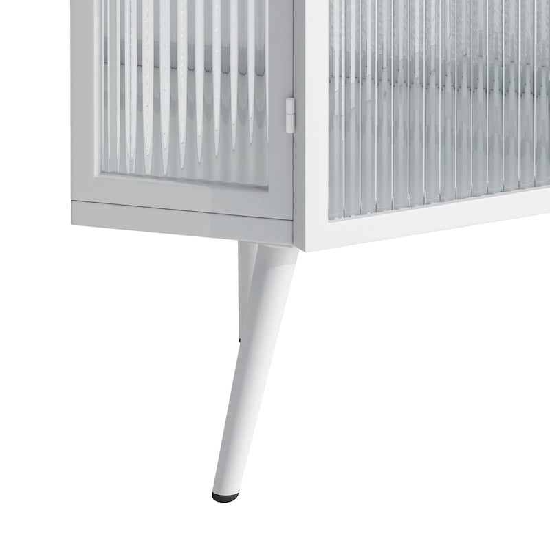 Meuble d'angle au sol, 3 niveaux avec portes en verre trempé et étagères de rangement