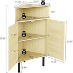 Meuble d'angle à 4 niveaux avec portes et étagères, bar autoportant en rotin - 56,5 cm (P) x 40 cm (L) x 100,5 cm (H)