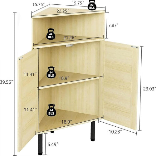 Meuble d'angle à 4 niveaux avec portes et étagères, bar autoportant en rotin - 56,5 cm (P) x 40 cm (L) x 100,5 cm (H)