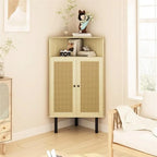 Meuble d'angle à 4 niveaux avec portes et étagères, bar autoportant en rotin - 56,5 cm (P) x 40 cm (L) x 100,5 cm (H)