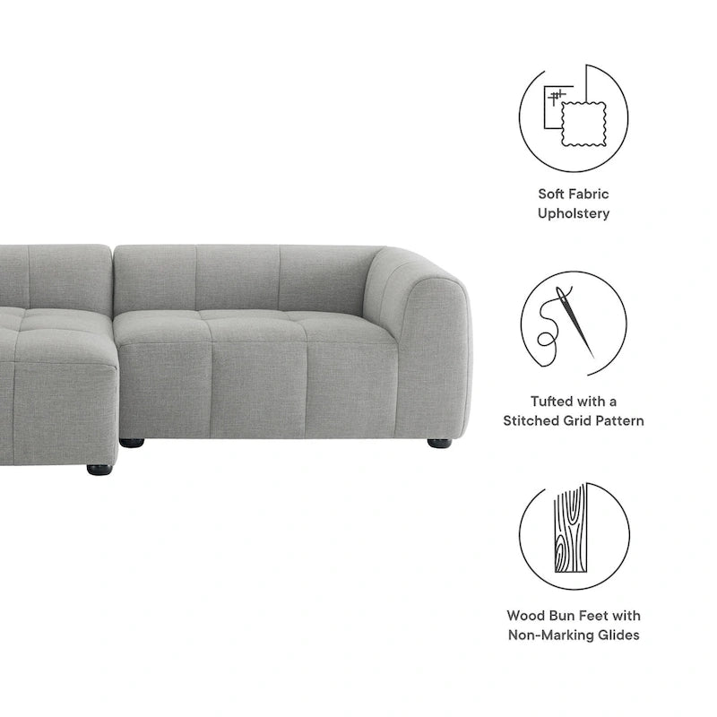 Canapé modulaire Liana en tissu rembourré avec méridienne, orientation gauche