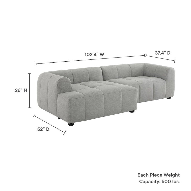Canapé modulaire Liana en tissu rembourré avec méridienne, orientation gauche
