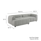 Canapé modulaire Liana en tissu rembourré avec méridienne, orientation gauche
