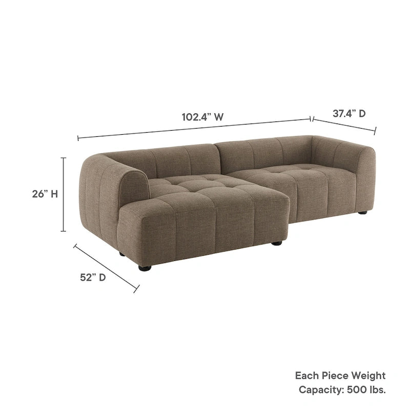 Canapé modulaire Liana en tissu rembourré avec méridienne, orientation gauche