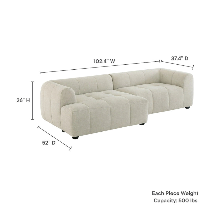 Canapé modulaire Liana en tissu rembourré avec méridienne, orientation gauche
