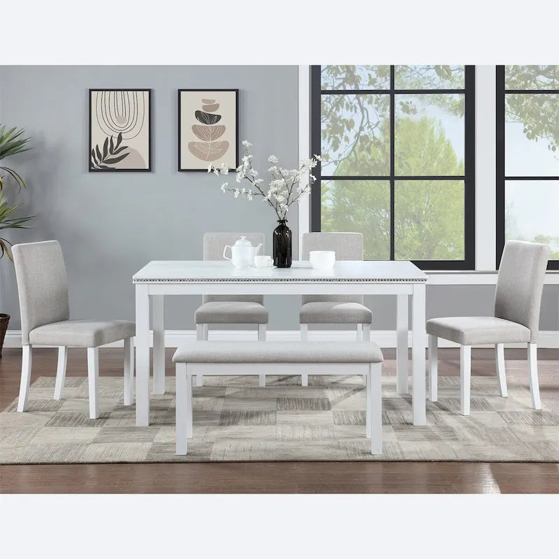 Table de salle à manger rectangulaire en bois avec banc et 4 chaises